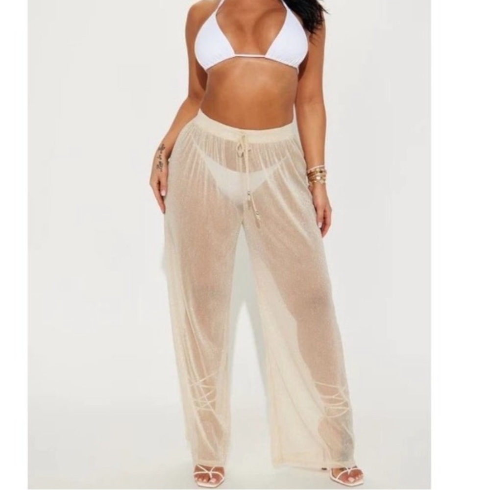 COPY - Tinibikini gold pants shimmer sheer cover up